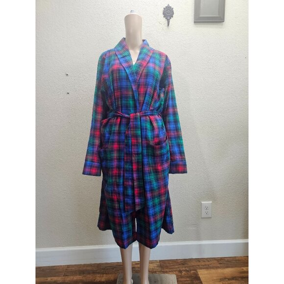 Lands' End Women's  Flannel Full-Length Plaid Robe Medium - Picture 1 of 8